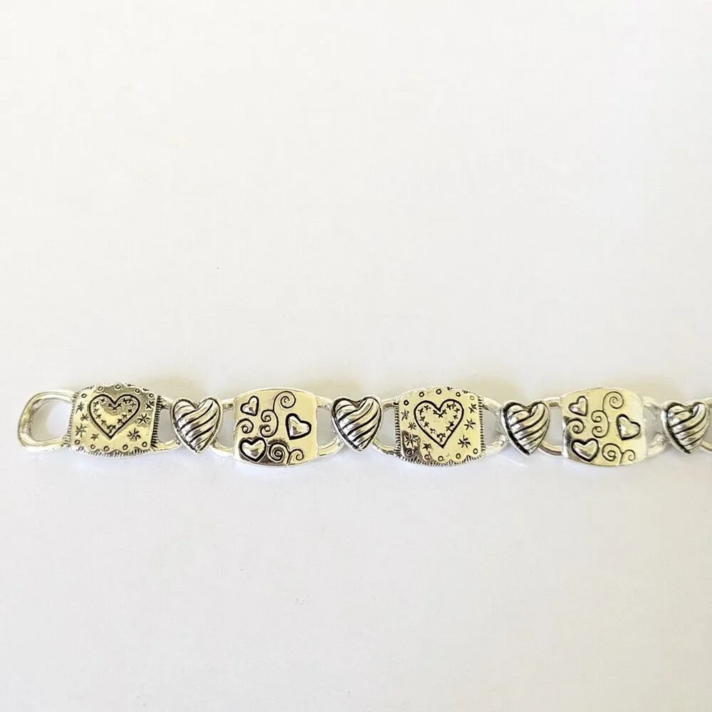Silver Tone Puffy Heart Swirl Link Bracelet 7